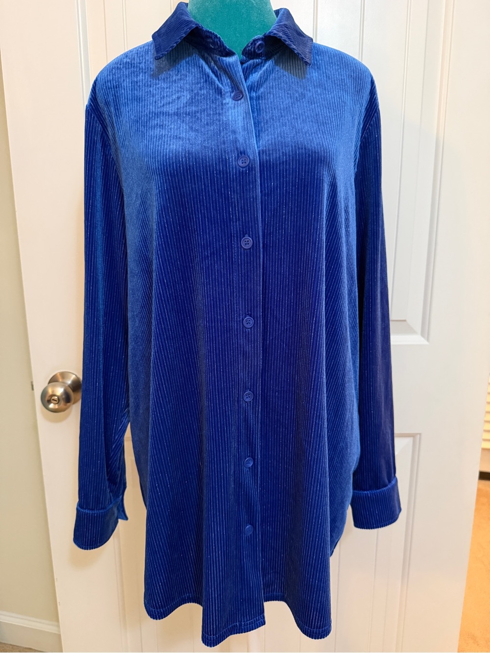 Soft Surroundings Royal Blue Silver Threaded Velour-like Top Sz Large